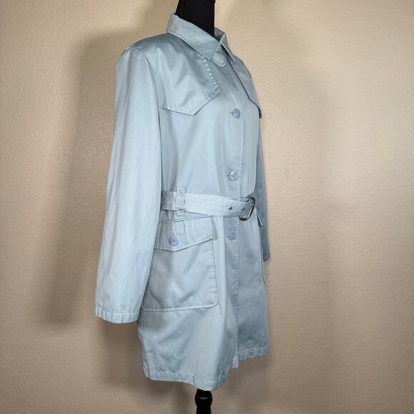 Fitz-Wright Vintage Belted Button Front Trench Coat Light Blue Women Size M - Picture 4 of 16